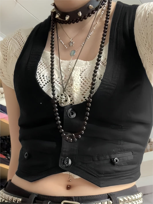 Cosybreezee - Black Button-Up Corset Top