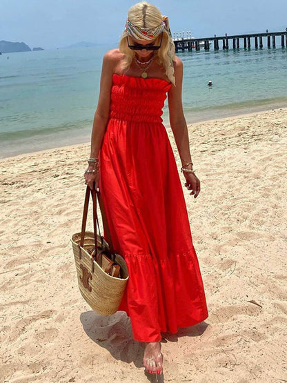 Smocked Bust Off Charming Shoulder Vacation Maxi Dress