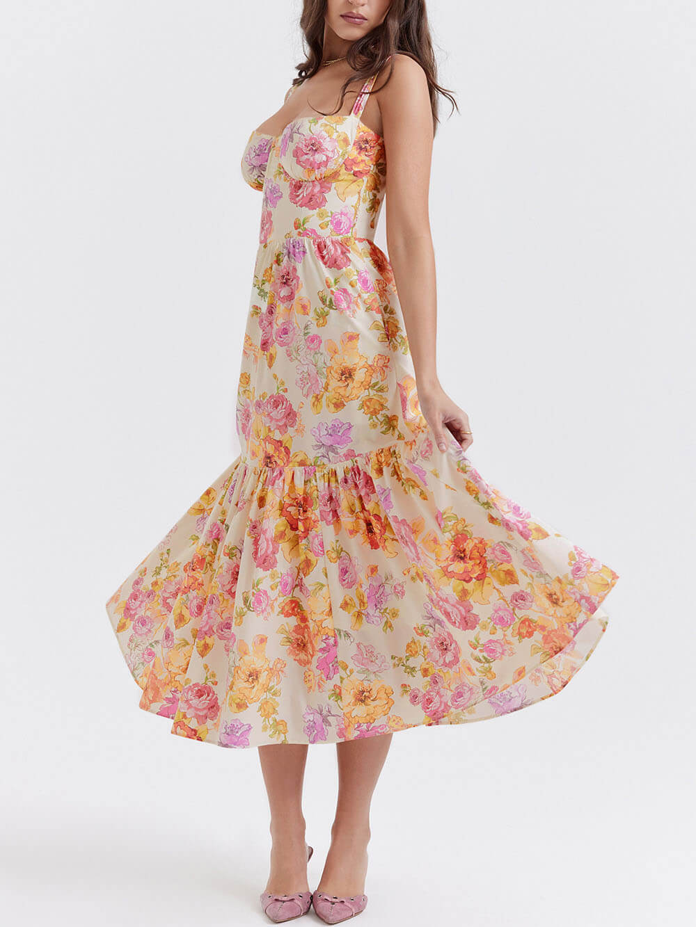 Strap A-Hem Stylish Floral Midi Dress