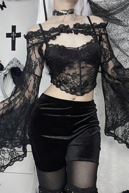 Dark Style Mesh Panel Cardigan Knit Top