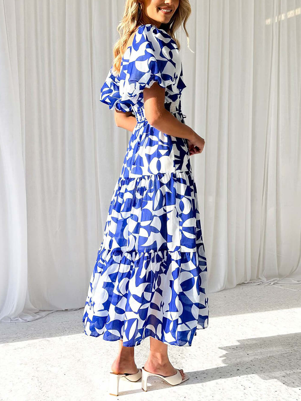 Unique Floral Print Patchwork Graceful Up Pleated Maxi Dress