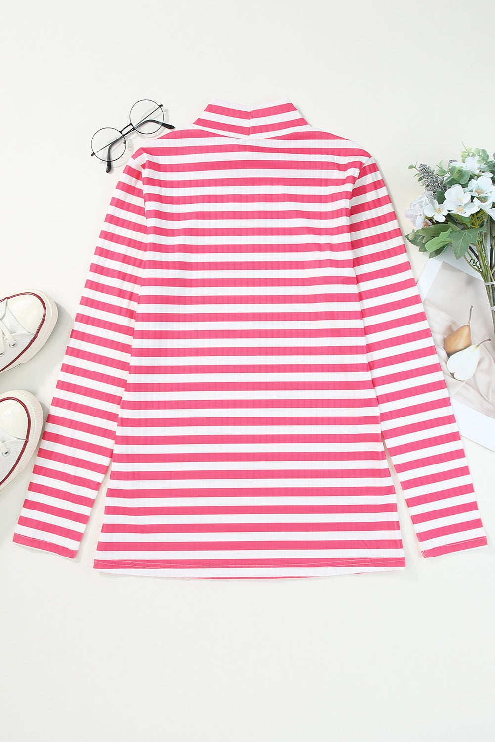 Arm Design Long Textured Pink Knit Striped Tee