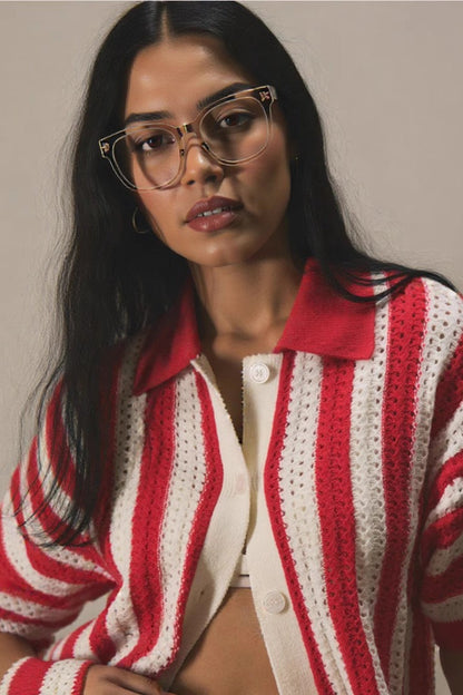 Striped V-neck Colorblock Knit Sweater
