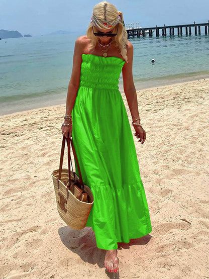 Smocked Bust Off Charming Shoulder Vacation Maxi Dress