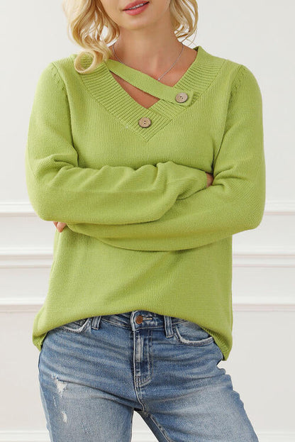 Neck with Sweater Asymmetrical Arm Long Buttons