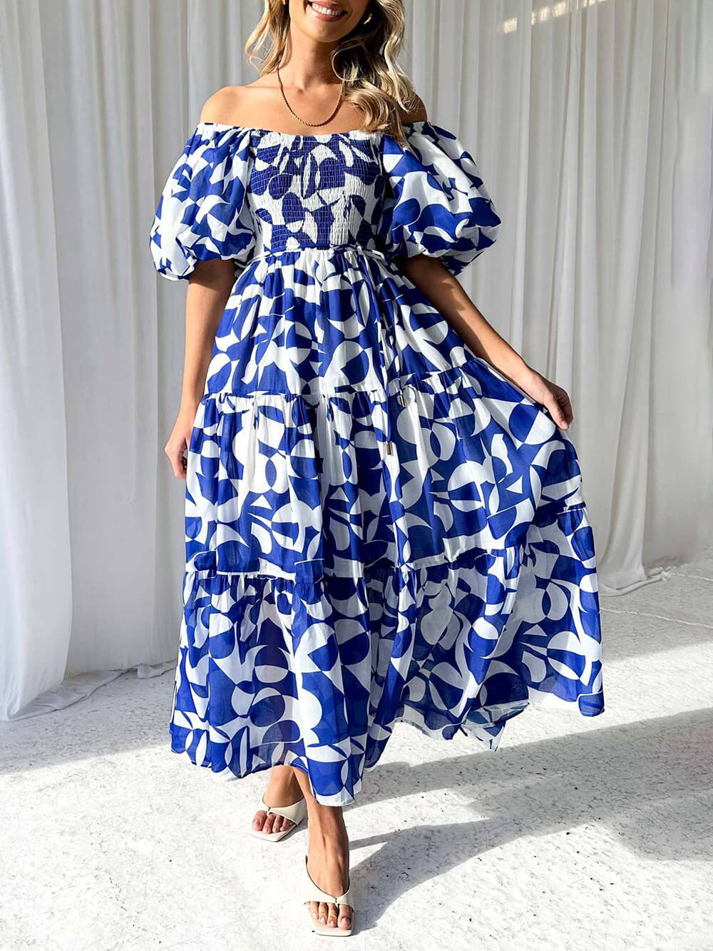 Unique Floral Print Patchwork Graceful Up Pleated Maxi Dress