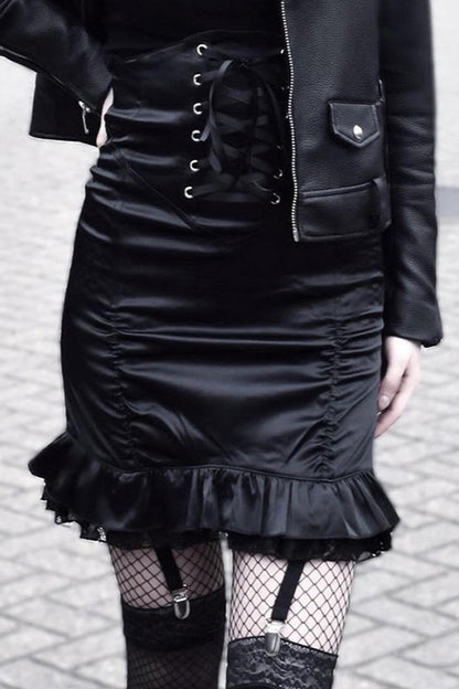 Lace Trim Ruched Patchwork Skirt