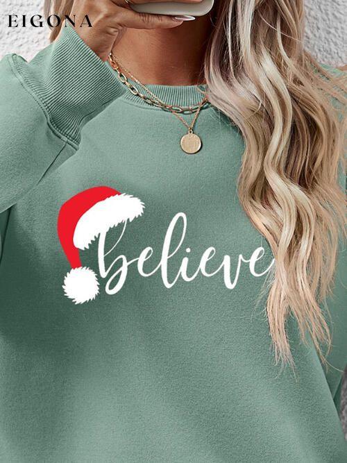 Cosybreezee - BELIEVE Graphic Long Sleeve Holiday Christmas Sweatshirt