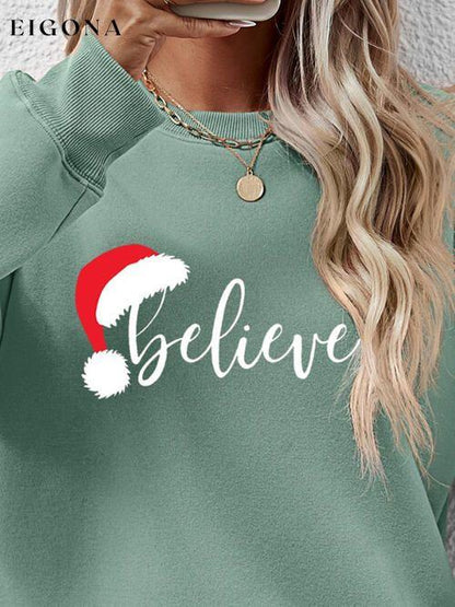 Cosybreezee - BELIEVE Graphic Long Sleeve Holiday Christmas Sweatshirt