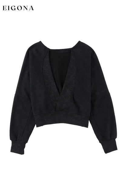 Cosybreezee - Black Acid Wash V-shape Open Back Sweatshirt