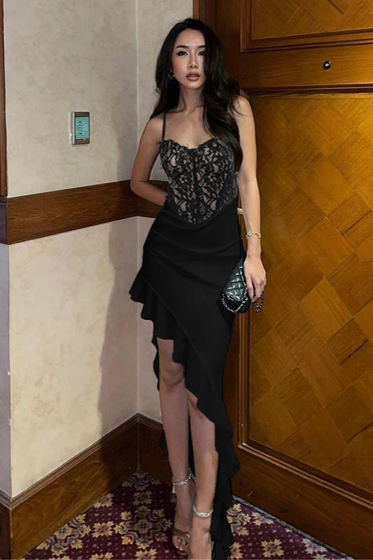 Wavy Hem Slit Bodycon  party Dress