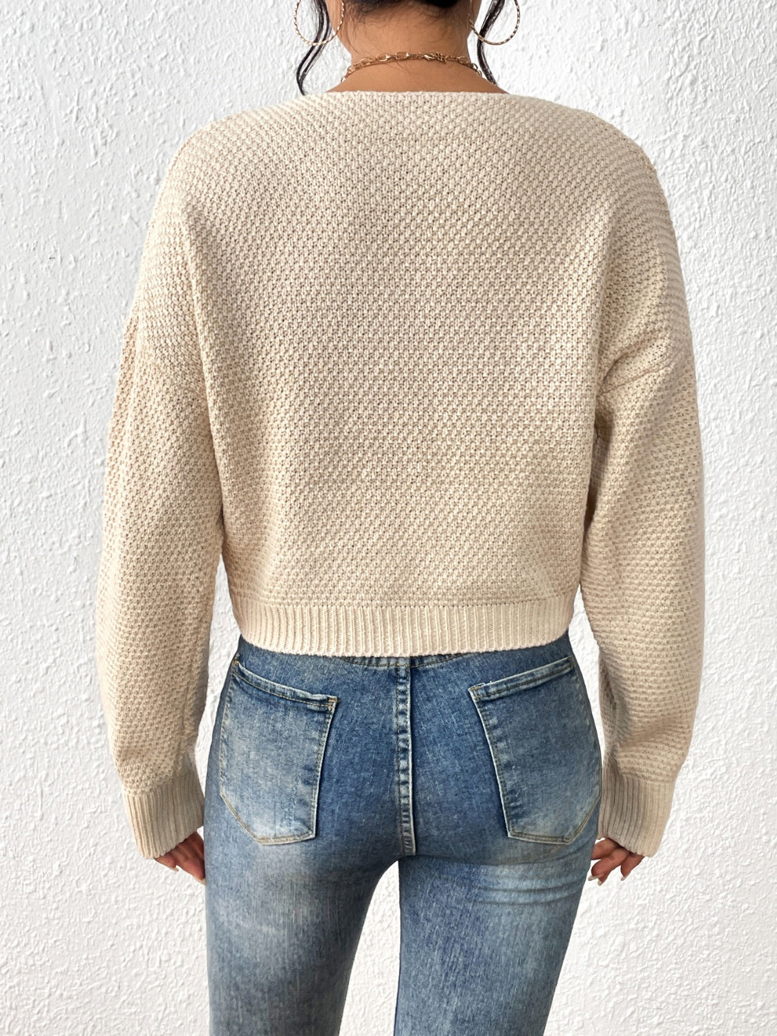 Slit Drop Shoulder Cable-Knit Sweater