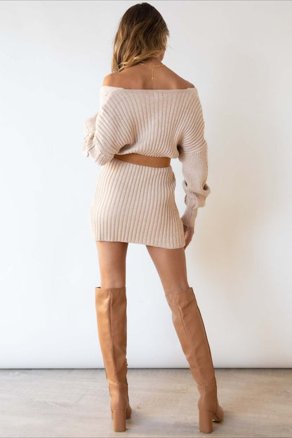 Cable Knit V-Neck Sweater Mini Dress