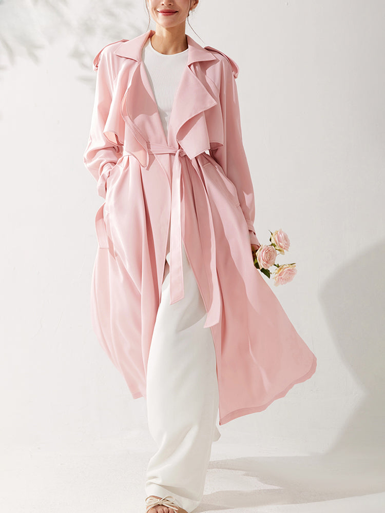 Spring Autumn Long Sweet Thin Flowy Pink Sashes High Quality Luxury Designer 2024 Stylish Coat