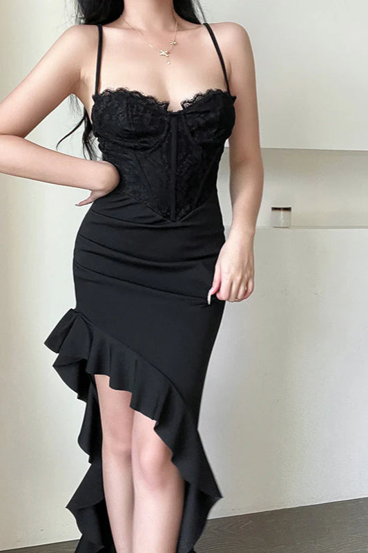 Wavy Hem Slit Bodycon  party Dress