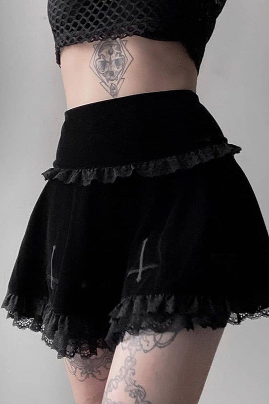 Embroidered Lace High Waist Skirt