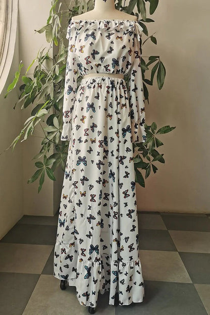 Boho Maxi Dress with Butterfly Print