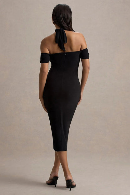 Sexy Backless Halter Bodycon Midi Dress