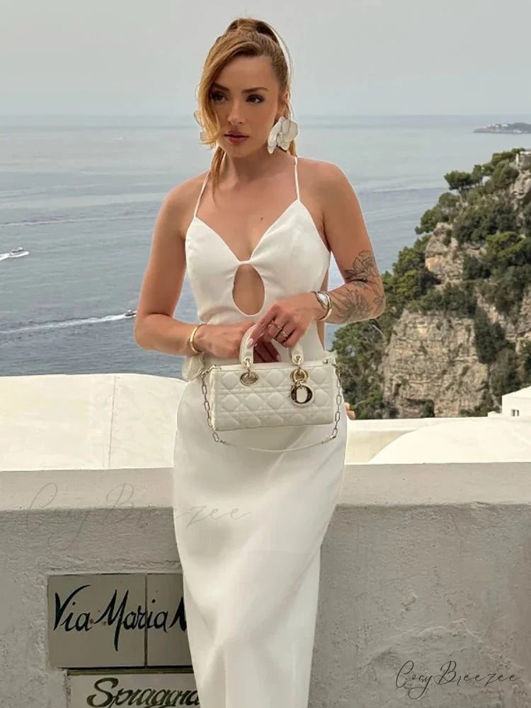 3D Floral Maxi Holiday Dress WHITE / S vacationdress-250223