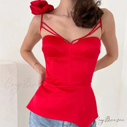 3D Floral Tassel Crop Top Red / S croptop-250223