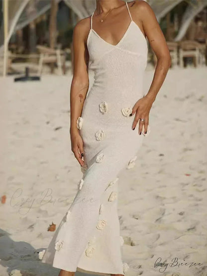 3D Floral V-neck Backless Lace-up Maxi Dress floraldress-250126