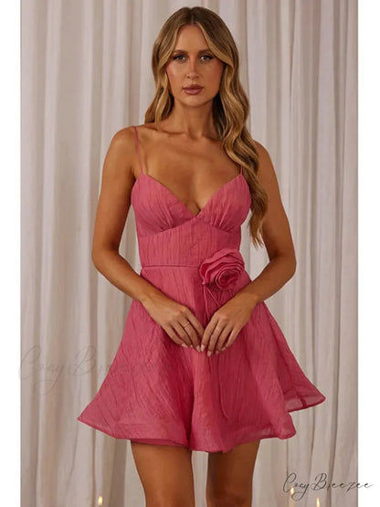 3D Floral V-Neck Mini Dress minidress-250223