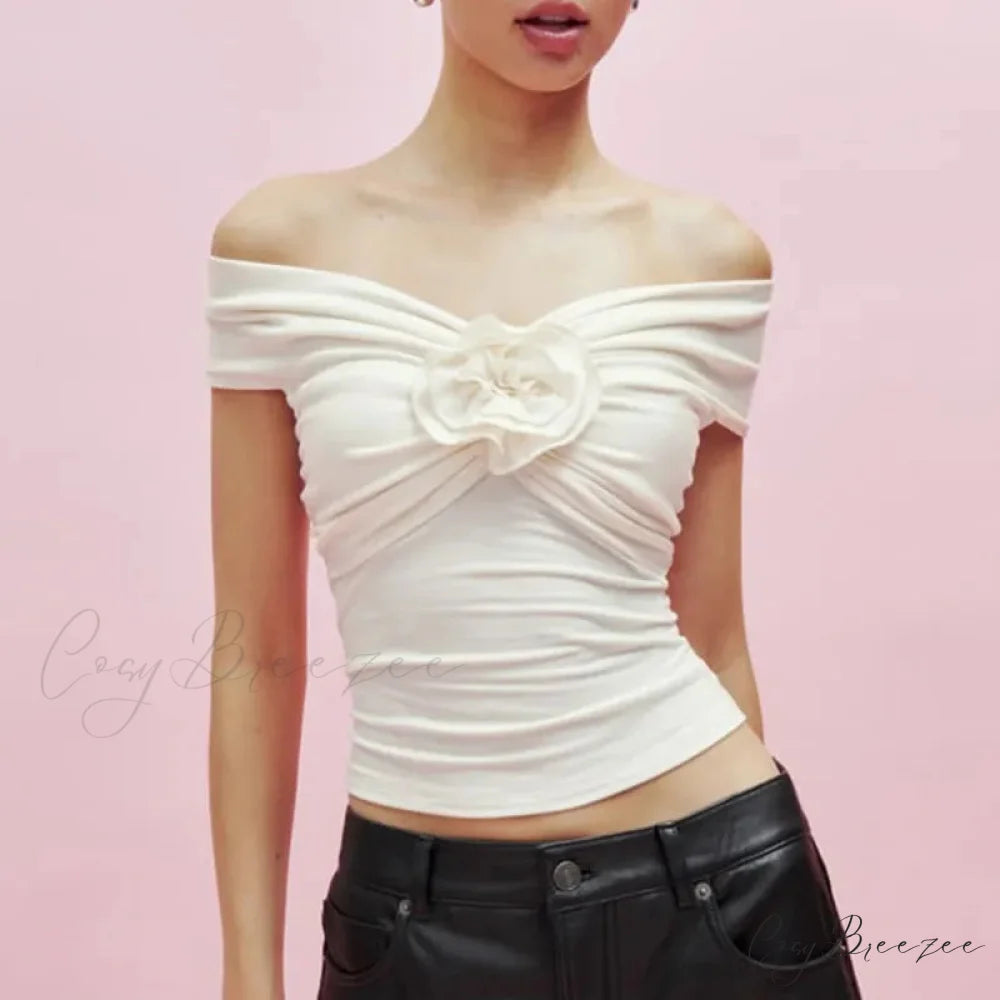 3D Flower Contrast Crop Top white / S croptop-250223