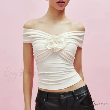 3D Flower Contrast Crop Top white / S croptop-250223