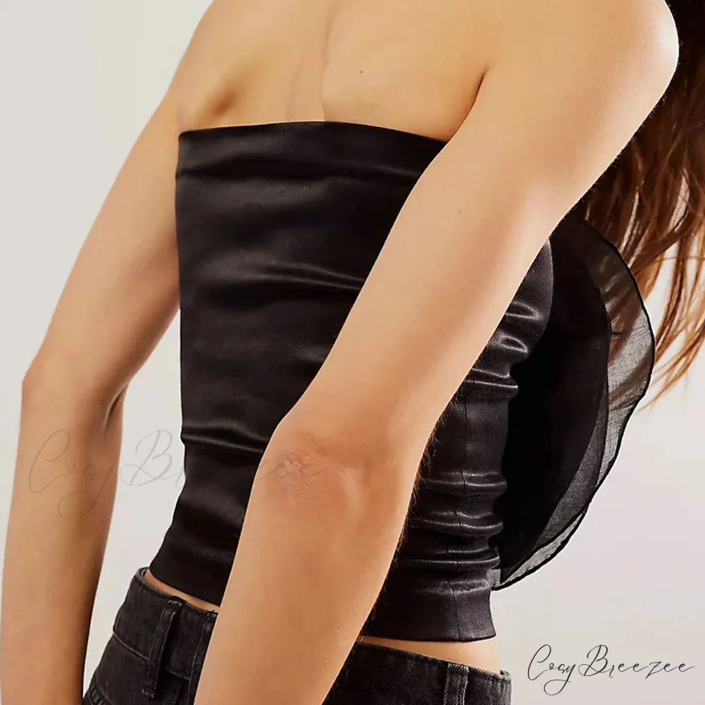 3D Flower Strapless Mesh Bandeau Crop Top Summer Streetwear croptop-250126