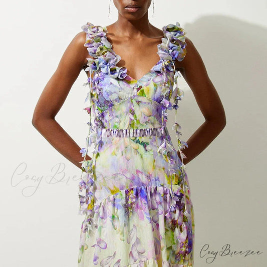 3D Flower Tassel Swimsuit purple / S onepiece-250223