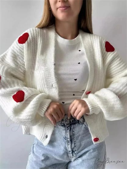 3D Heart Patchwork Valentines Day Cardigan cardiagn-250126