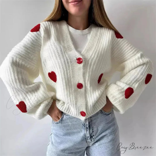 3D Heart Patchwork Valentines Day Cardigan cardiagn-250126
