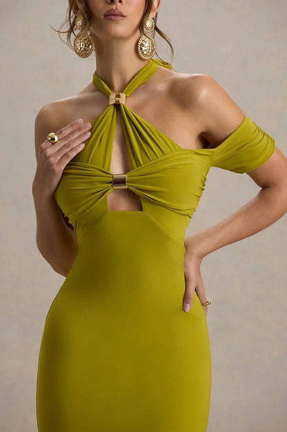 Sexy Backless Halter Bodycon Midi Dress