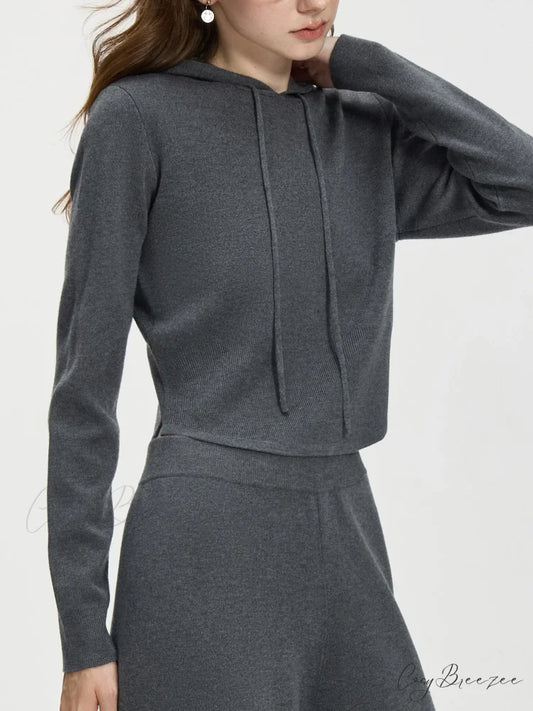 4.1% Wool Short Hooded Chic Knitwear Sweater swraters-241228
