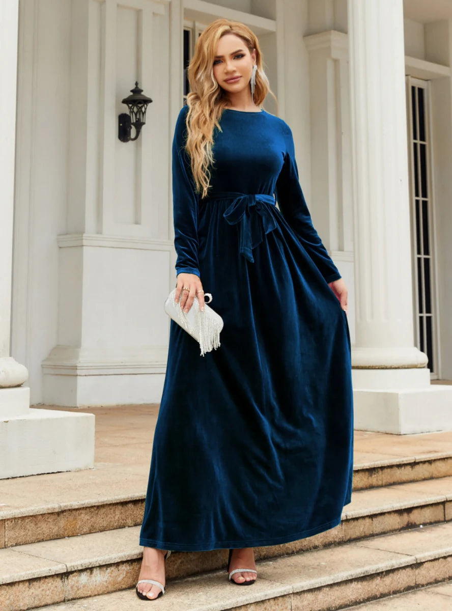 VELVET LONG SLEEVE DRESS - SOLID COLOR