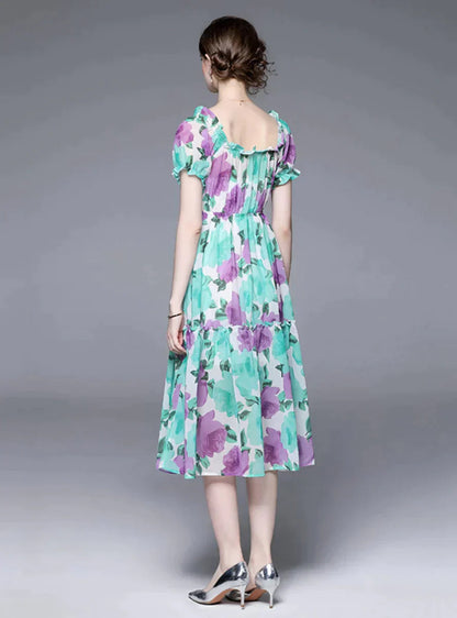 Arm Bubble Flowered Antern Gown with Sleeve