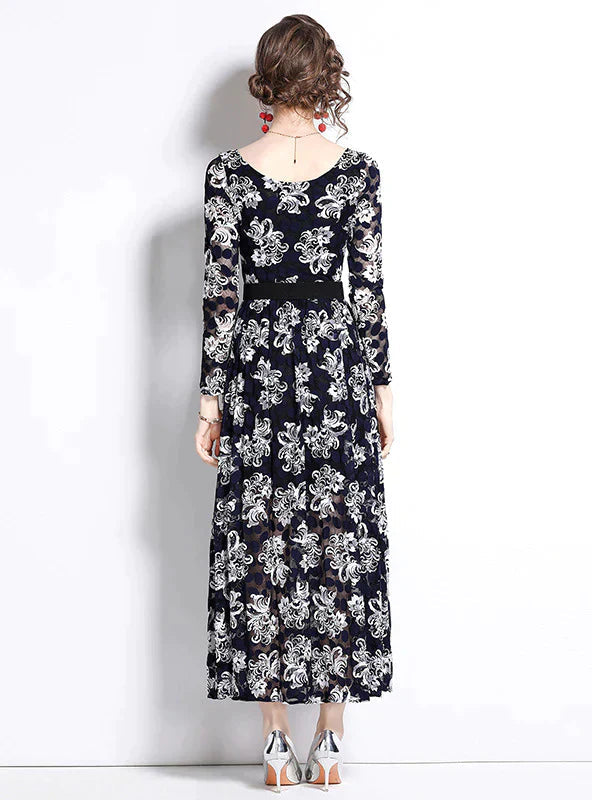 Black Long for Sleeves with Gown Lace Elegant Women