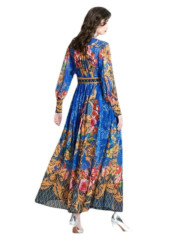 Vintage Print Dress with Long Sleeves