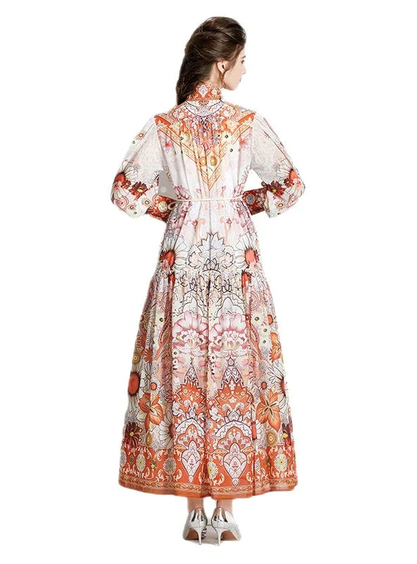 Retro Lantern Sleeve Printed Dress