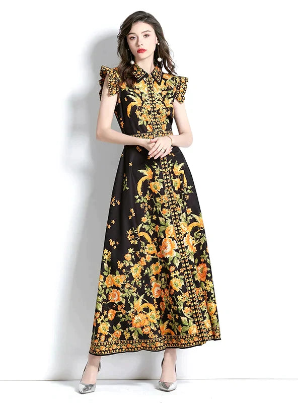 Retro Palace Lotus Leaf Sleeve Dress