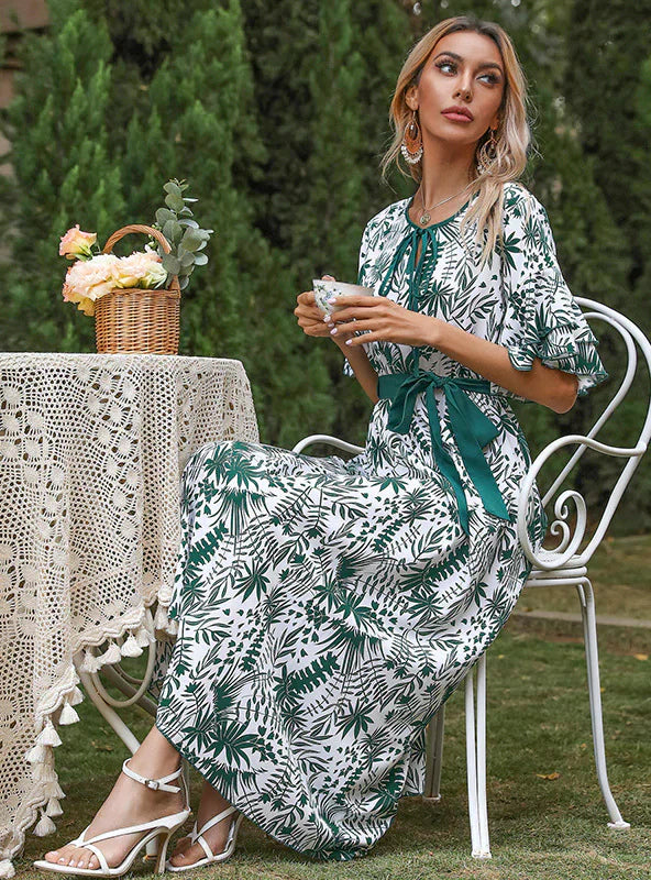 Bohemia Gown with Foliage Chiffon Print