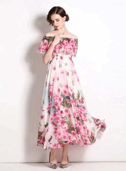 Beach Split Chiffon Dress with Lotus Leaf Design