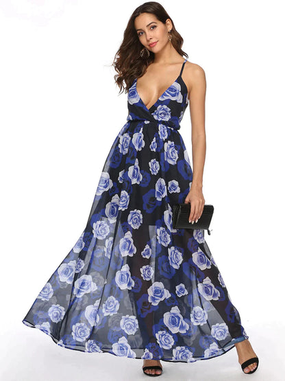 Backless Chiffon Printed Swing Dress