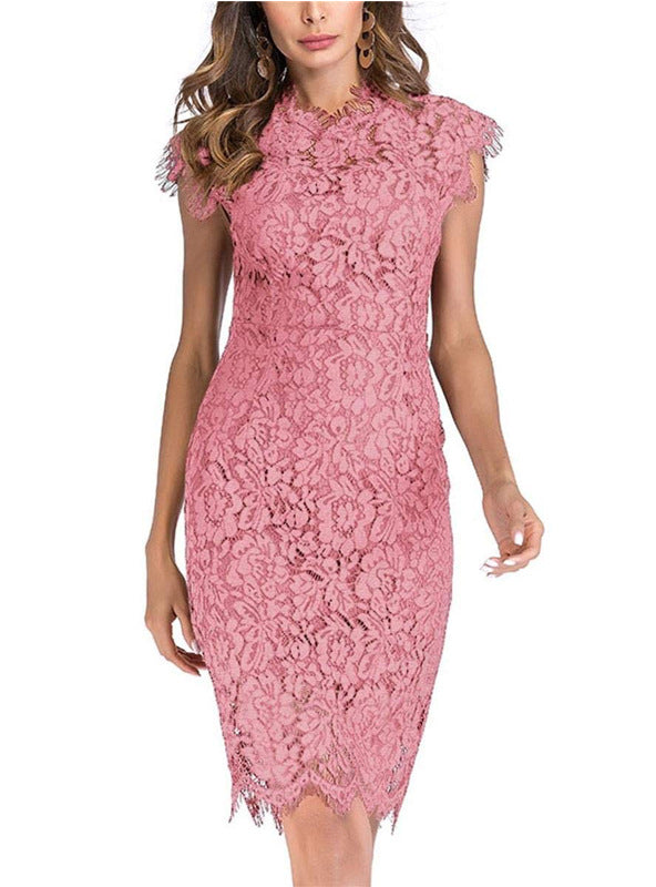 Bodycon Sleeveless Cocktail Dress with Floral Lace for Women