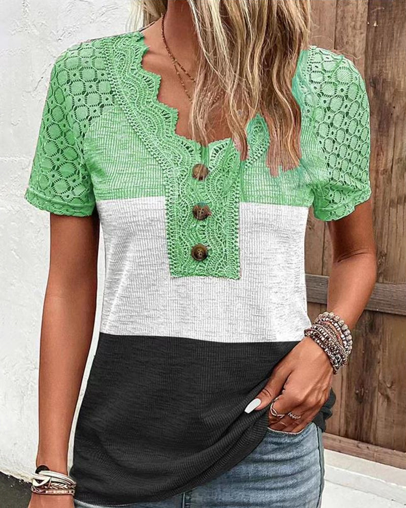 block Color lace tee