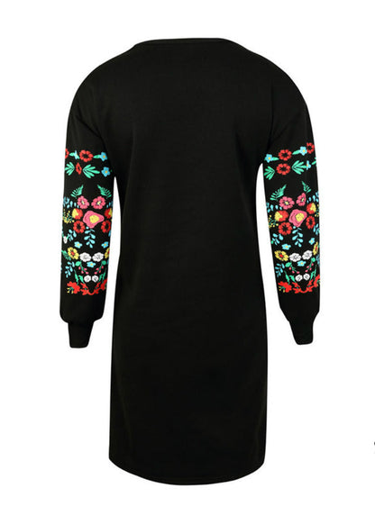 Arm Loose O-Neck Design Long Flowered Warm Dress