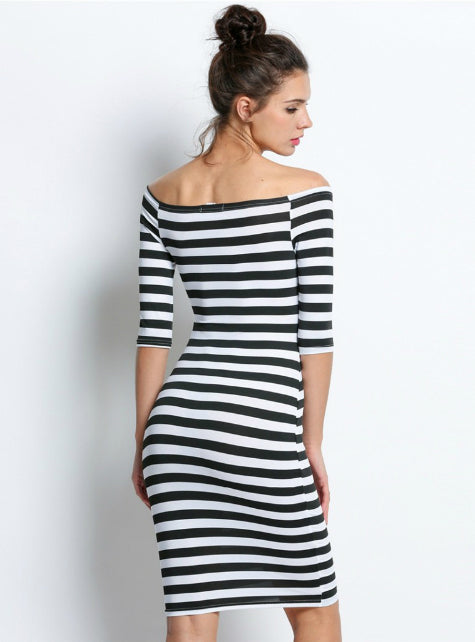 Short Sleeve Striped Sheath Dress