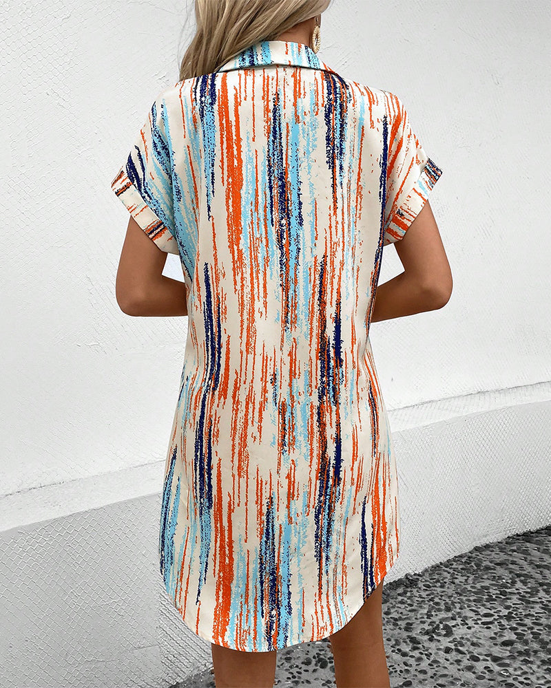 Short Sleeve Shirt Dress - Print