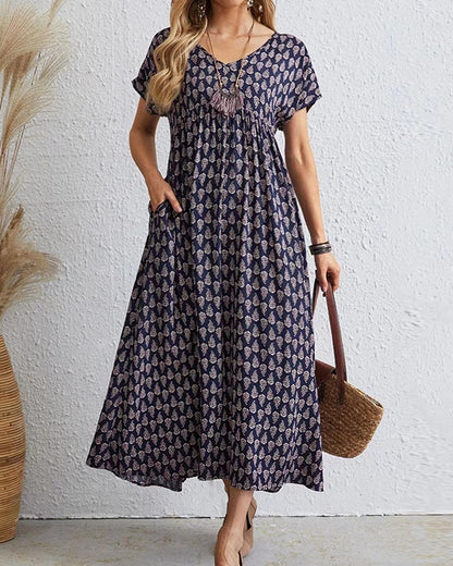 V-neck short sleeve maxi dress