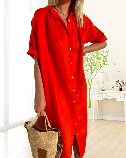 Solid color cotton shirt dress